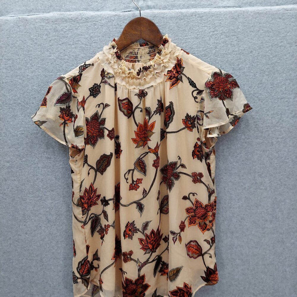 Daniel Rainn  NWT Lucy Floral‎ Mockneck S Flowers Fall colors Flutter sleeves